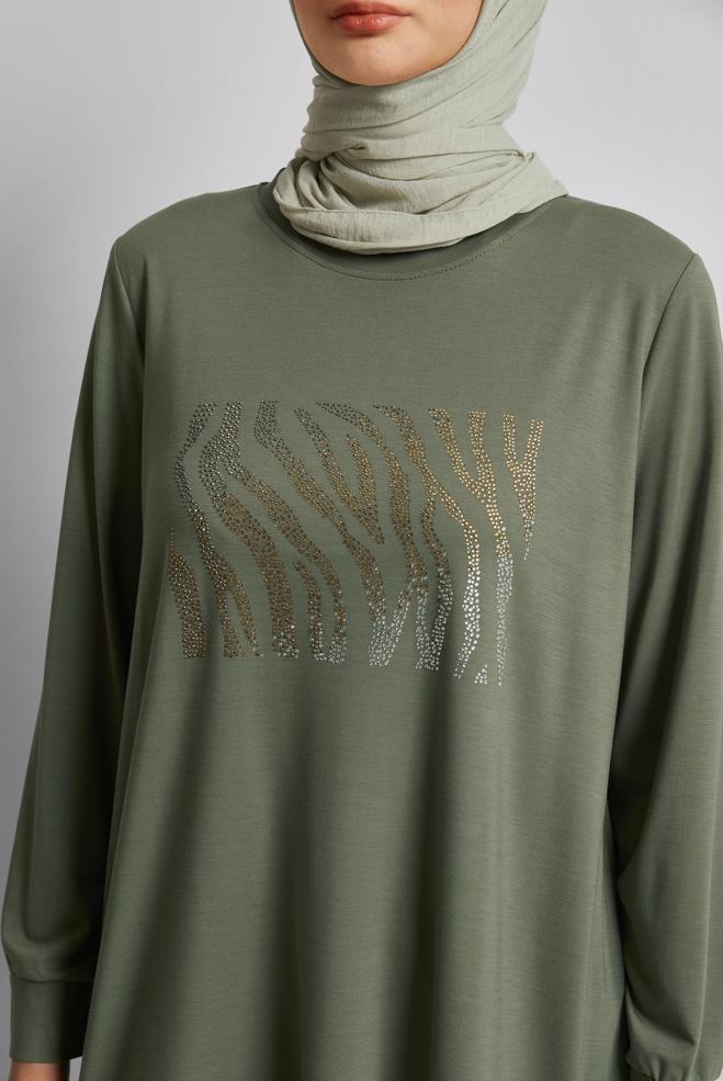 Hijab clothing KHAKI PRINTED TRACKSUIT TUNIC 45693 - ALVİNA