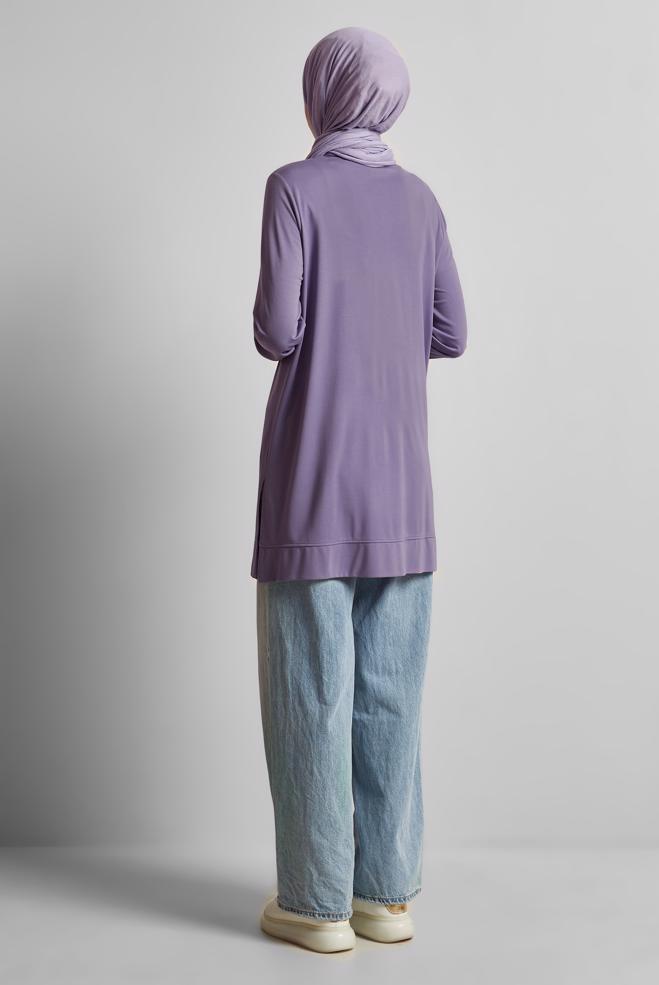 Hijab-Kleidung LILA BEDRUCKTE TRAININGSANZUG-TUNIKA 45693 - ALVİNA