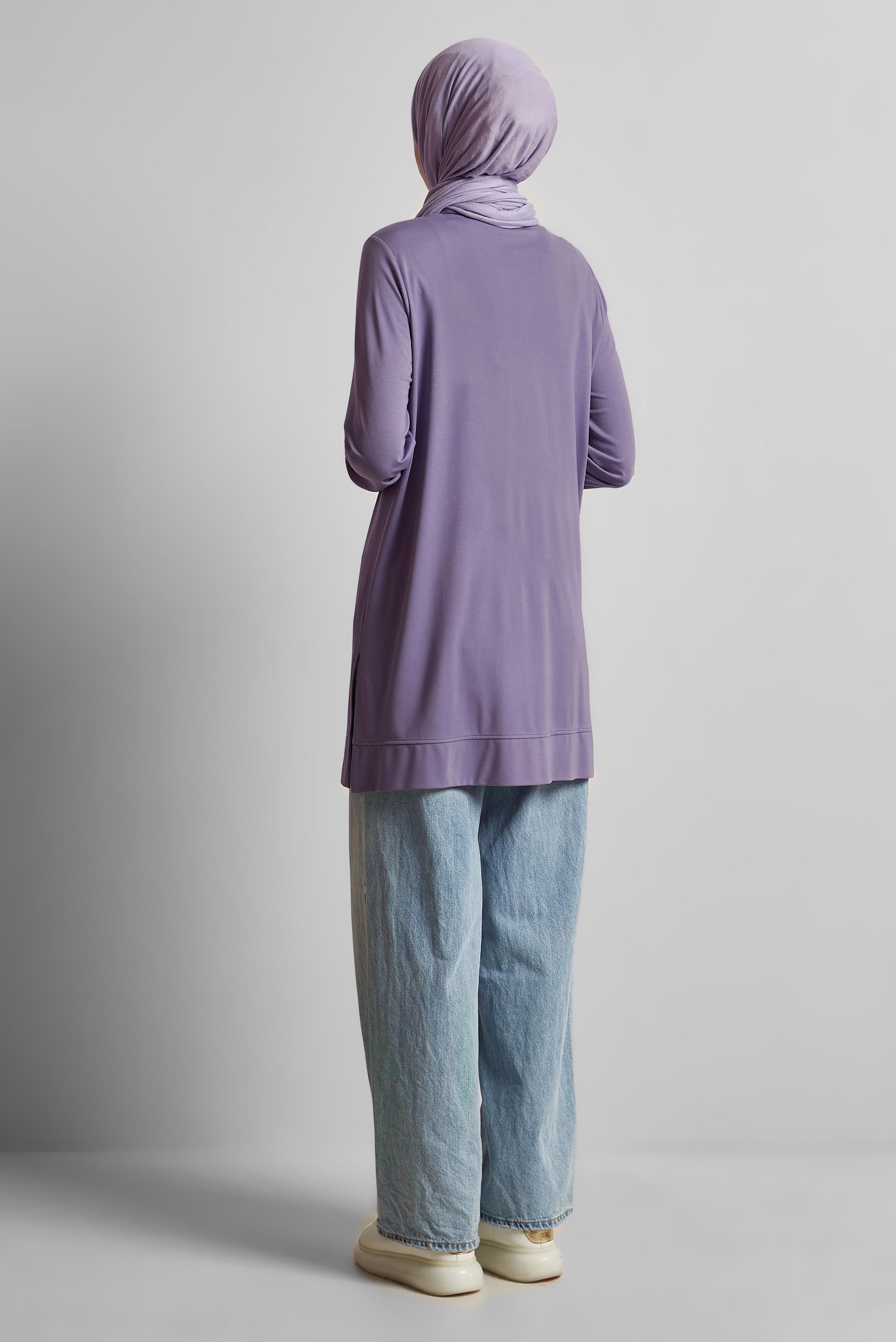 Tesettür giyim MOR BASKILI EŞOFMAN TUNİK 45693