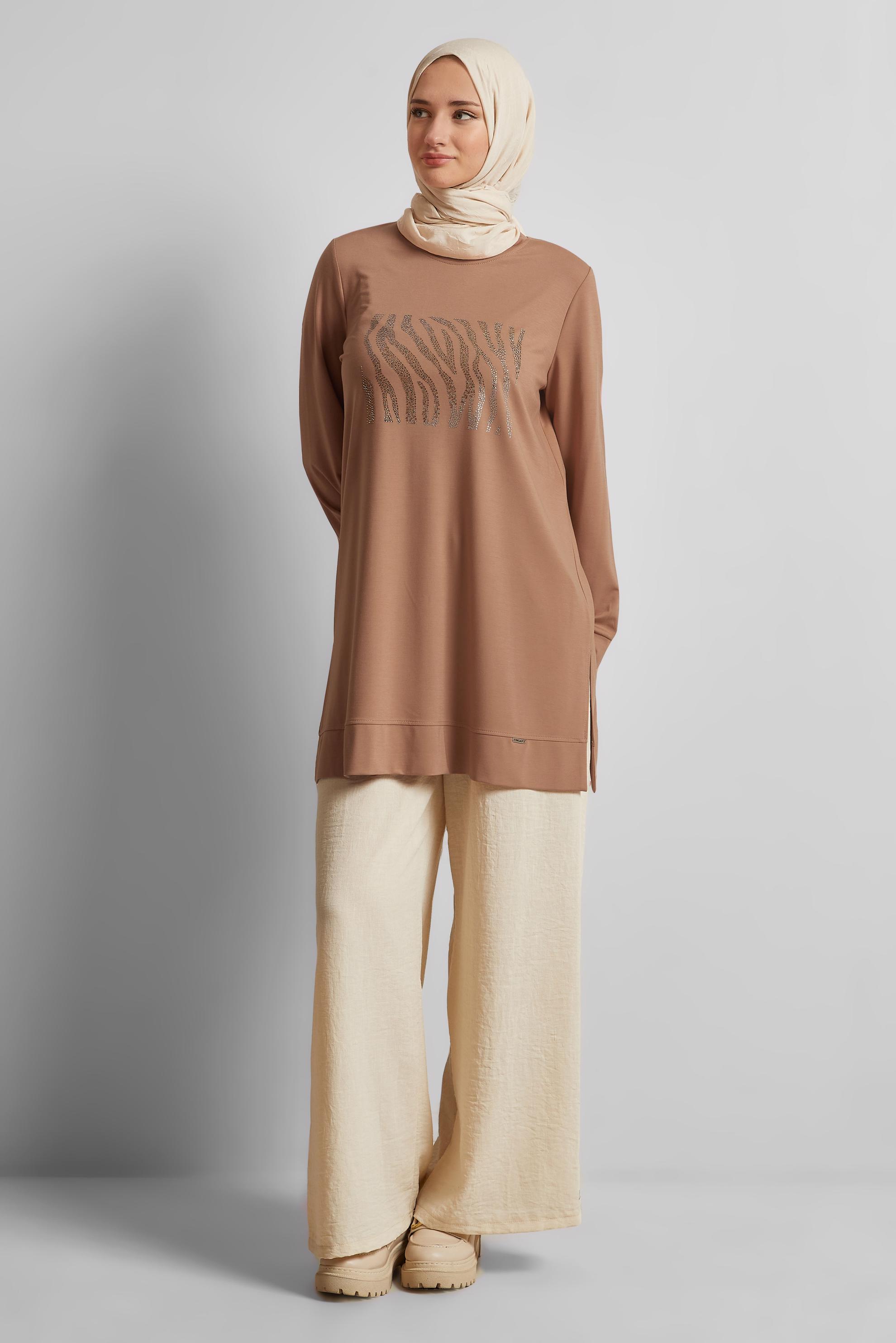 Vêtements hijab BRUN TUNIQUE DE SURVÊTEMENT IMPRIMÉE 45693