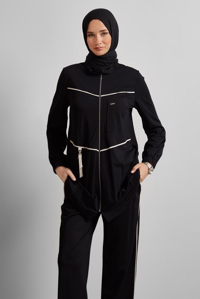 Vêtements hijab NOIR ENSEMBLE PANTALON DE SURVÊTEMENT 45697 - ALVİNA