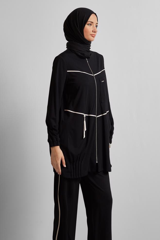 Vêtements hijab NOIR ENSEMBLE PANTALON DE SURVÊTEMENT 45697 - ALVİNA