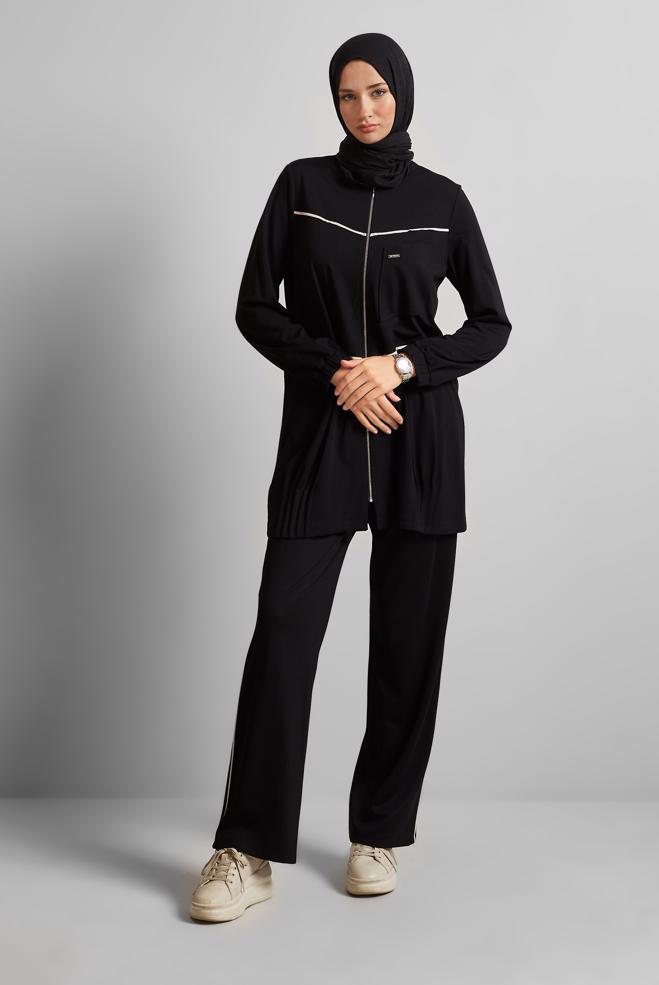 Vêtements hijab NOIR ENSEMBLE PANTALON DE SURVÊTEMENT 45697 - ALVİNA