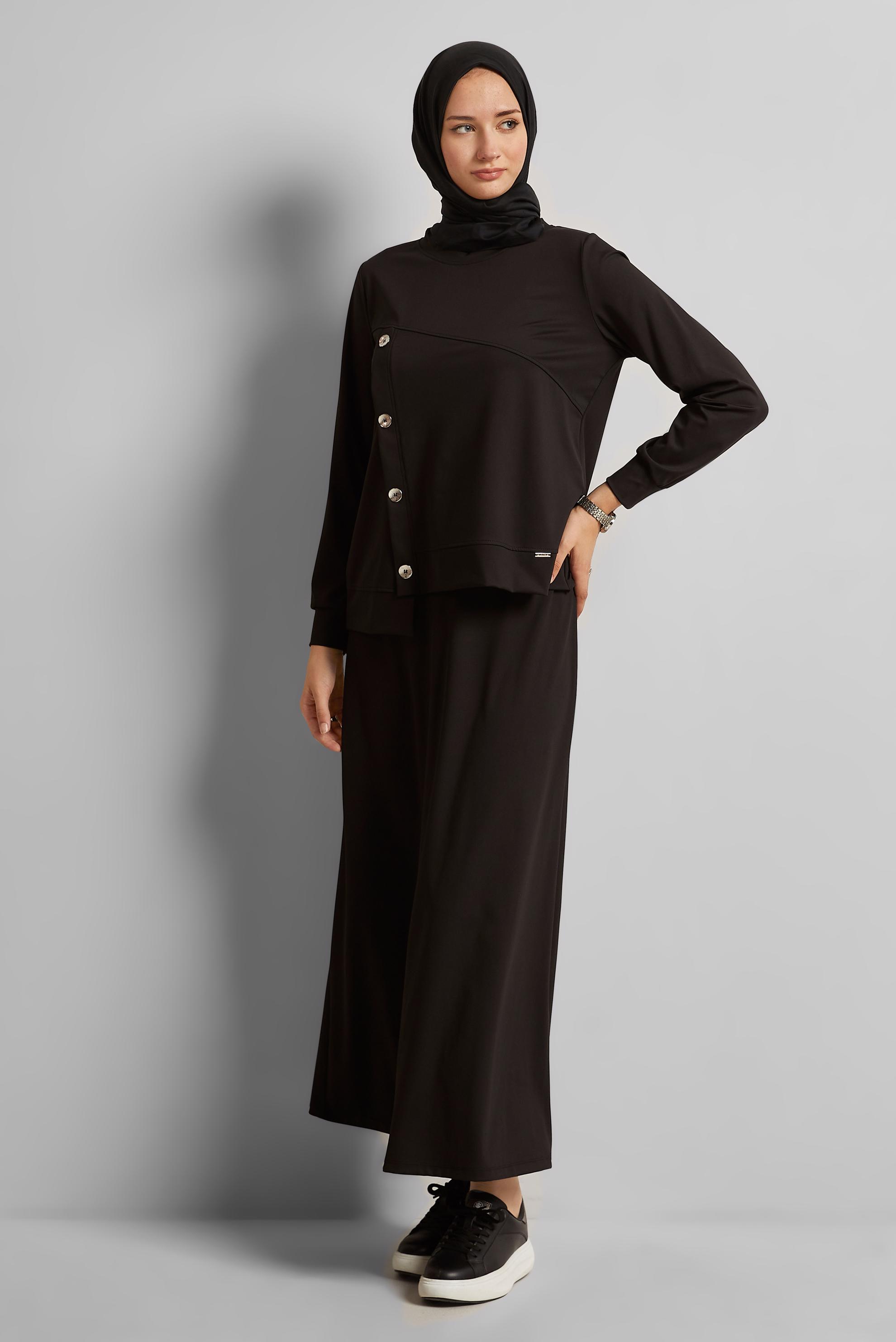Vêtements hijab NOIR ENSEMBLE DE SURVÊTEMENT JUPE 45698