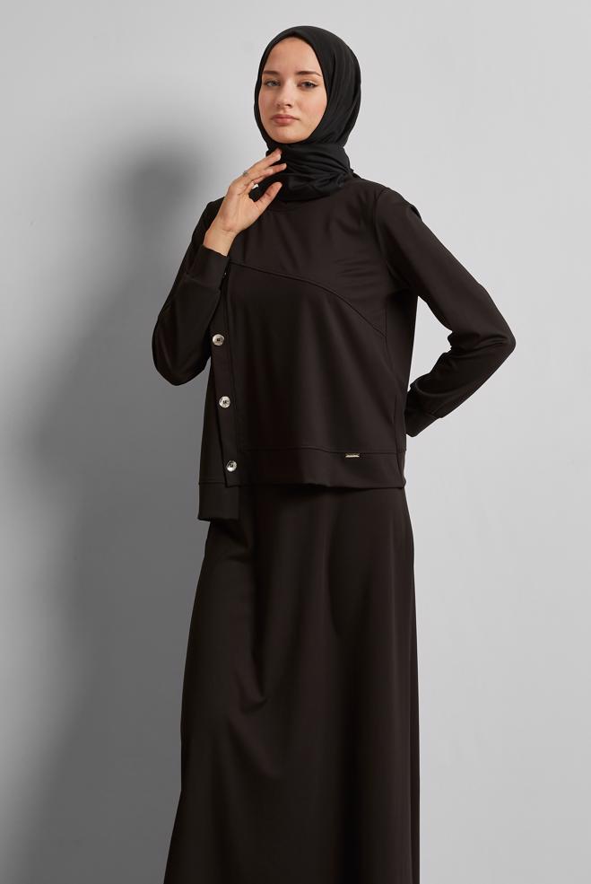 Vêtements hijab NOIR ENSEMBLE DE SURVÊTEMENT JUPE 45698 - ALVİNA
