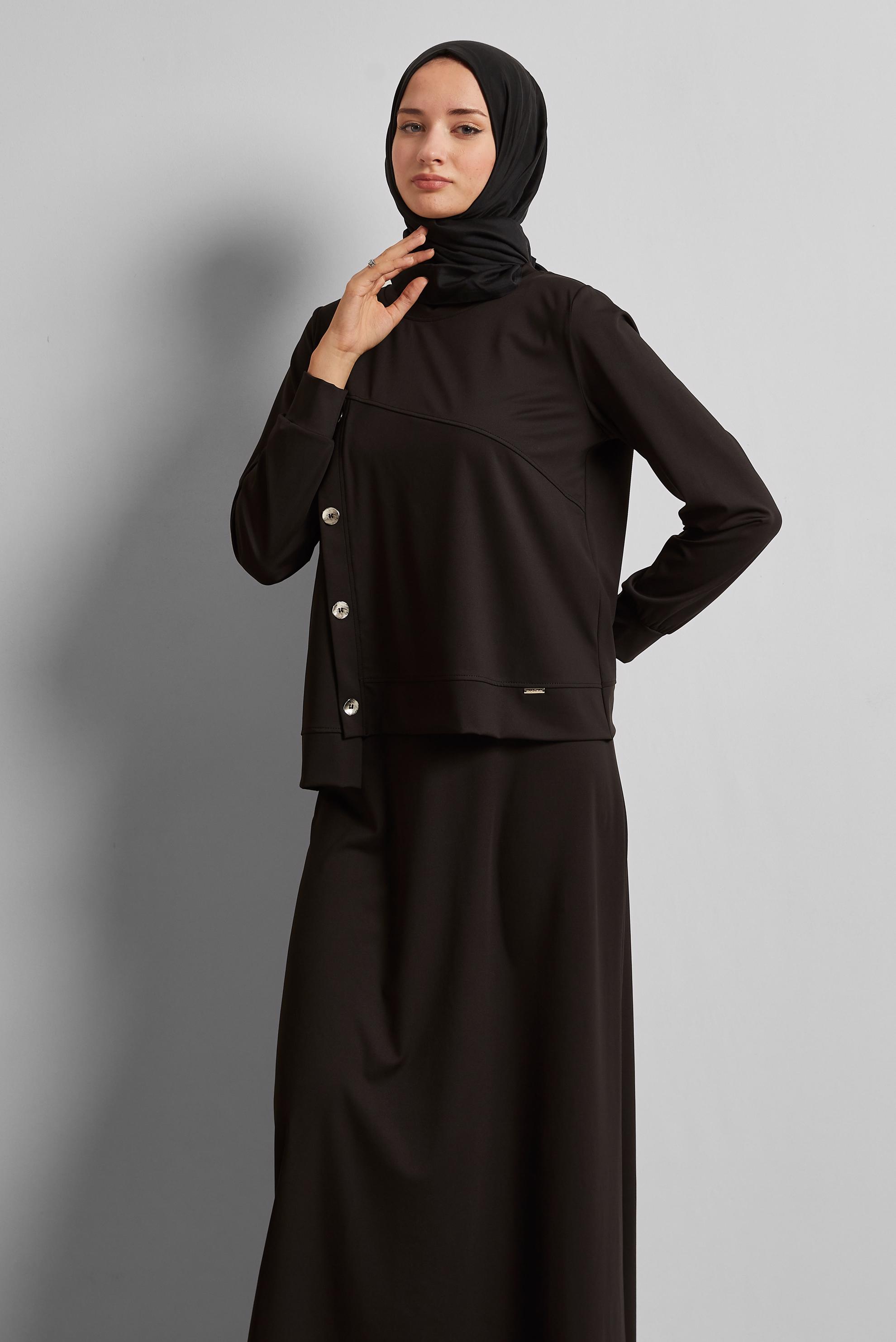 Vêtements hijab NOIR ENSEMBLE DE SURVÊTEMENT JUPE 45698