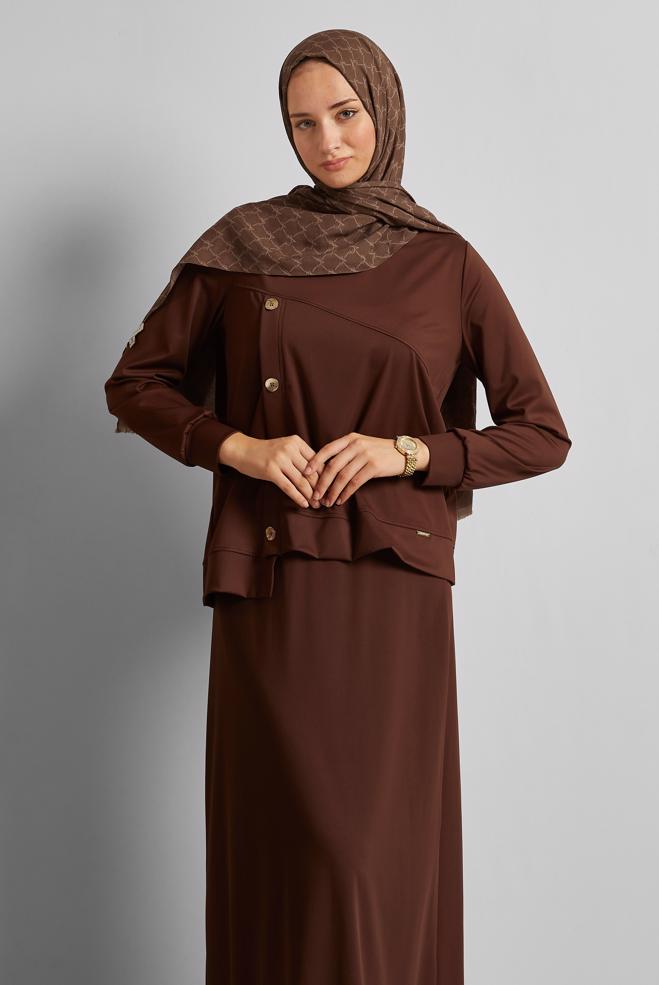 Vêtements hijab BRUN ENSEMBLE DE SURVÊTEMENT JUPE 45698 - ALVİNA