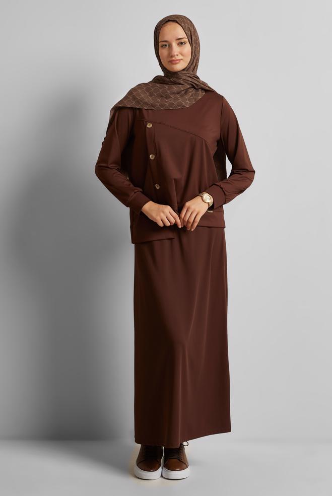 Vêtements hijab BRUN ENSEMBLE DE SURVÊTEMENT JUPE 45698 - ALVİNA