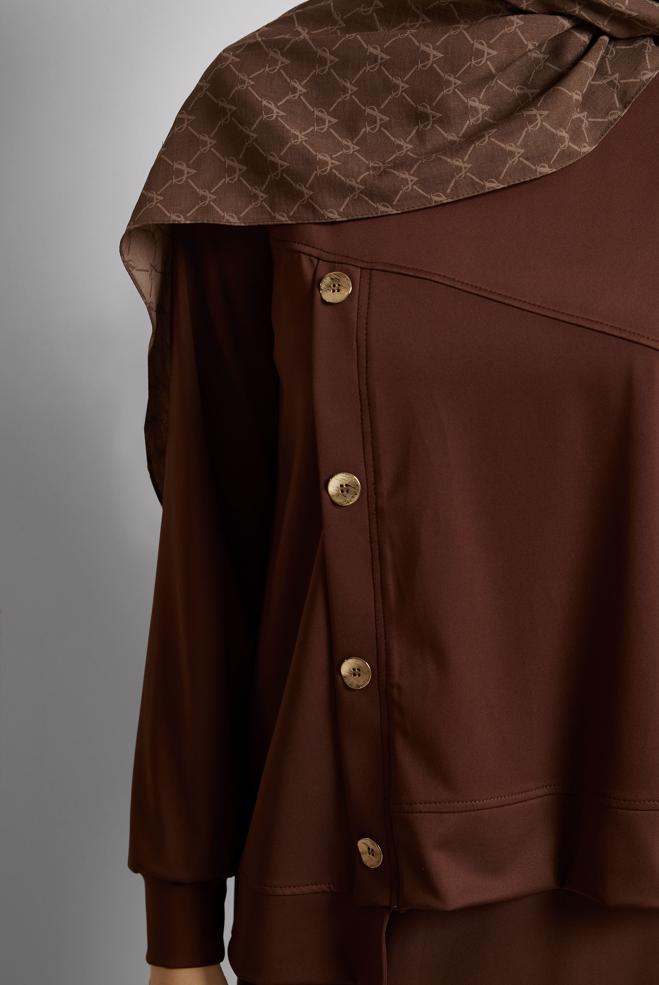 Vêtements hijab BRUN ENSEMBLE DE SURVÊTEMENT JUPE 45698 - ALVİNA