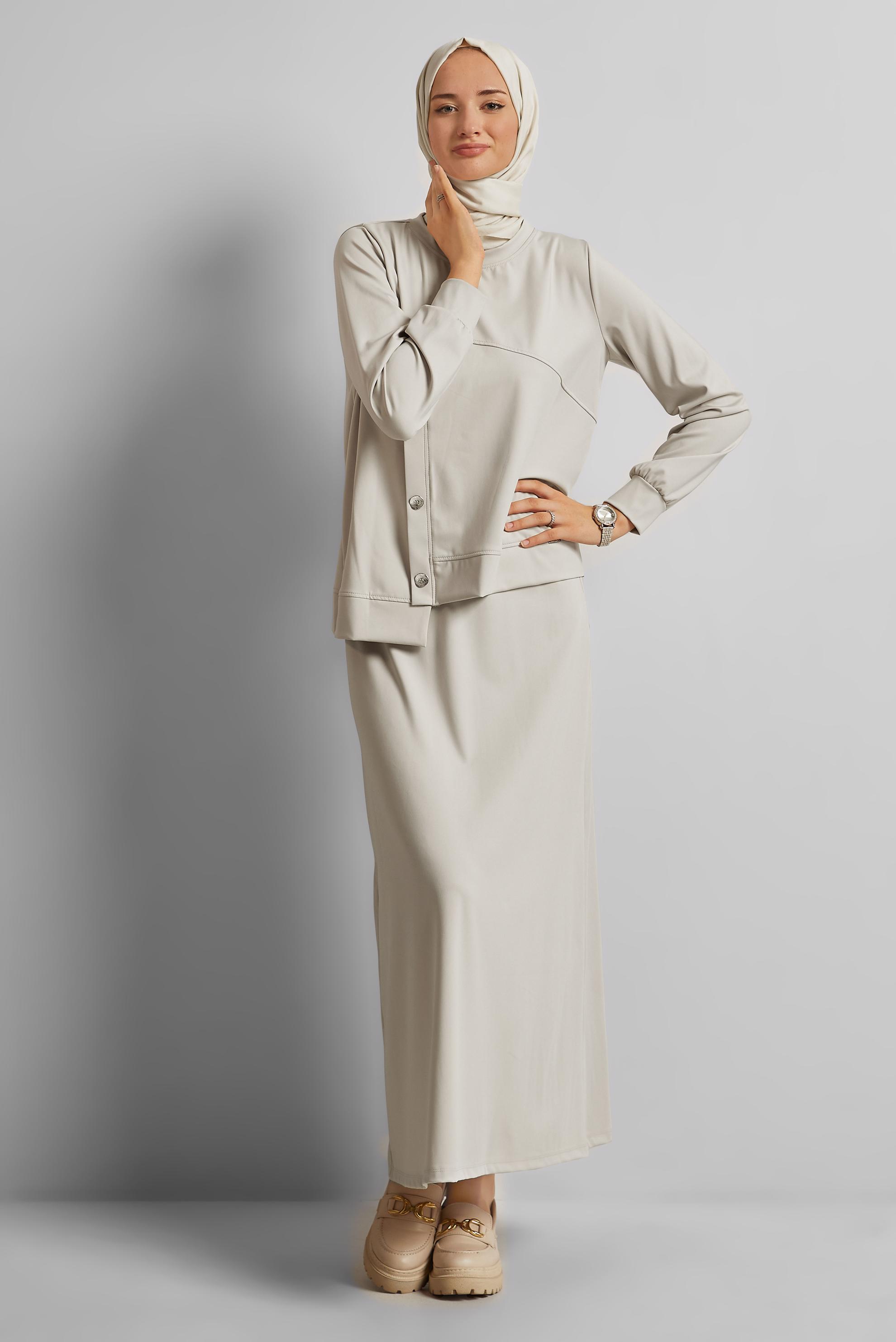 Vêtements hijab BEIGE ENSEMBLE DE SURVÊTEMENT JUPE 45698