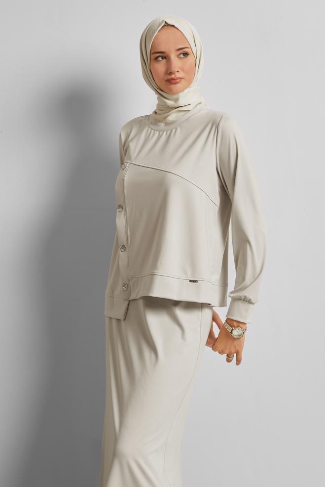 Vêtements hijab BEIGE ENSEMBLE DE SURVÊTEMENT JUPE 45698 - ALVİNA
