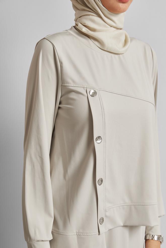 Vêtements hijab BEIGE ENSEMBLE DE SURVÊTEMENT JUPE 45698 - ALVİNA