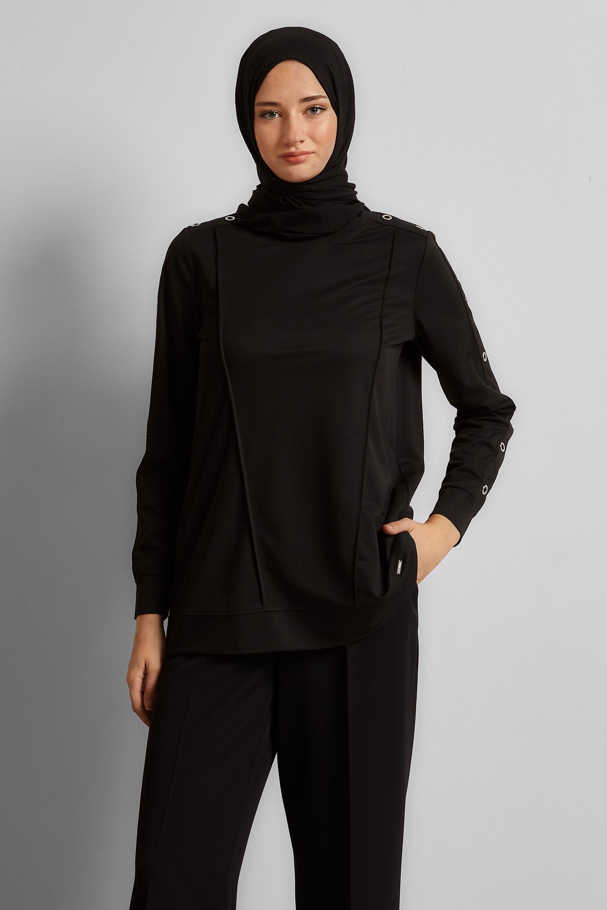 Vêtements hijab NOIR TUNIQUE DE SURVÊTEMENT À COL ROND 45699