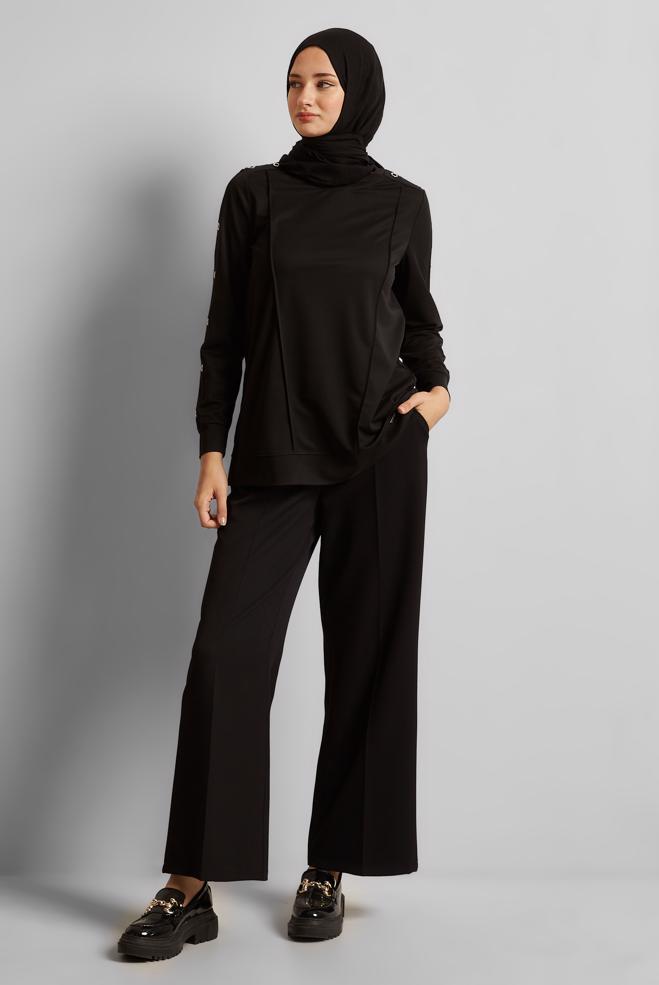 Hijab clothing BLACK CREW-NECK TRACKSUIT TUNIC 45699 - ALVİNA