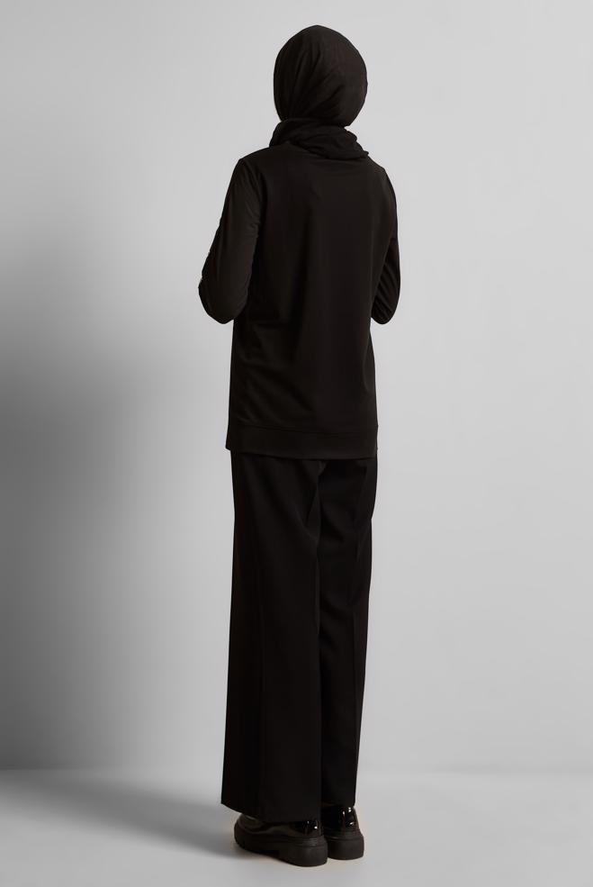 Hijab clothing BLACK CREW-NECK TRACKSUIT TUNIC 45699 - ALVİNA
