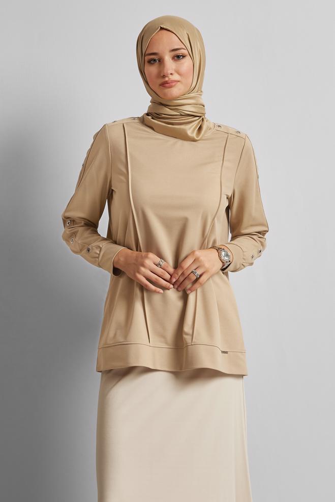 Hijab clothing BEIGE CREW-NECK TRACKSUIT TUNIC 45699 - ALVİNA