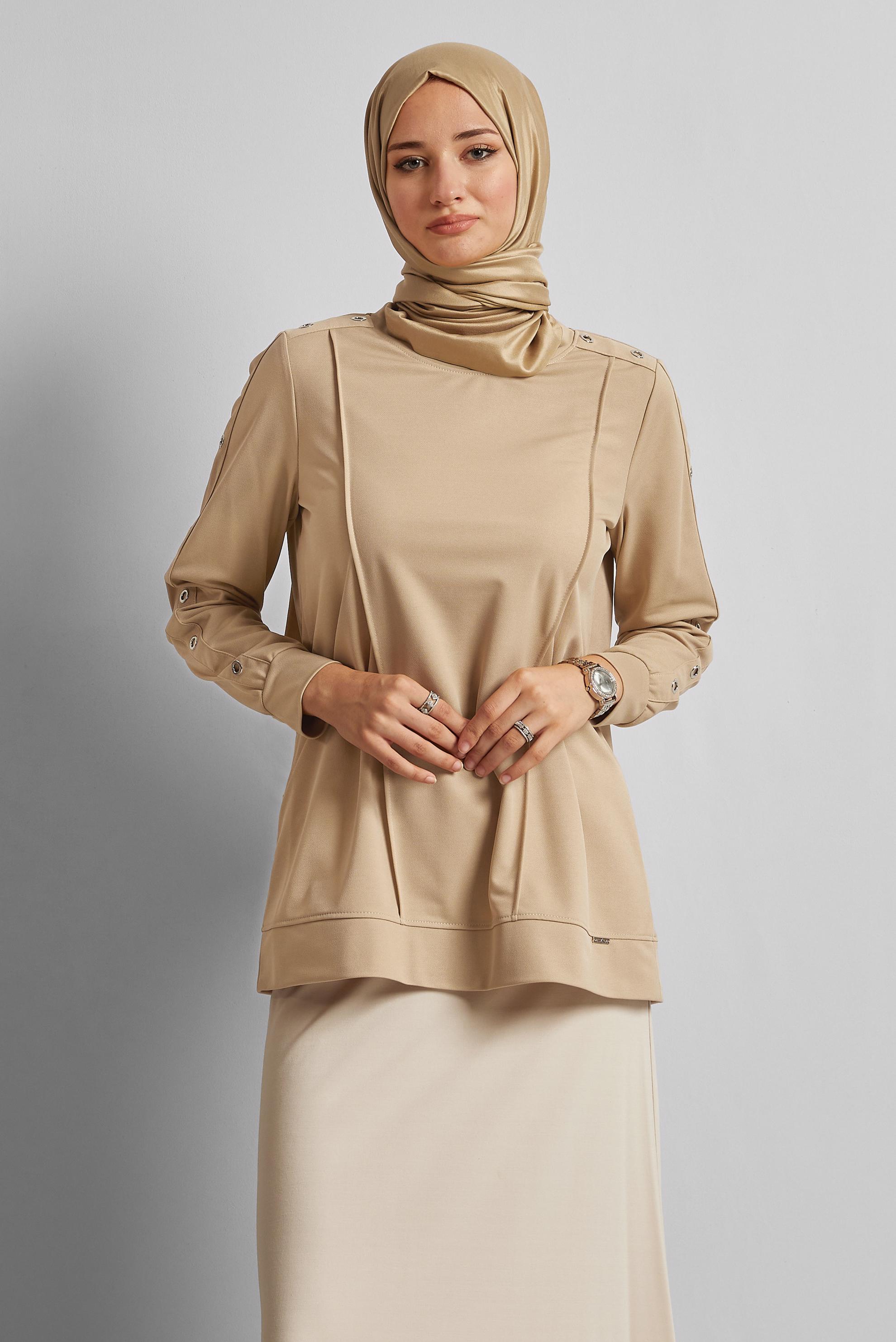 Vêtements hijab BEIGE TUNIQUE DE SURVÊTEMENT À COL ROND 45699