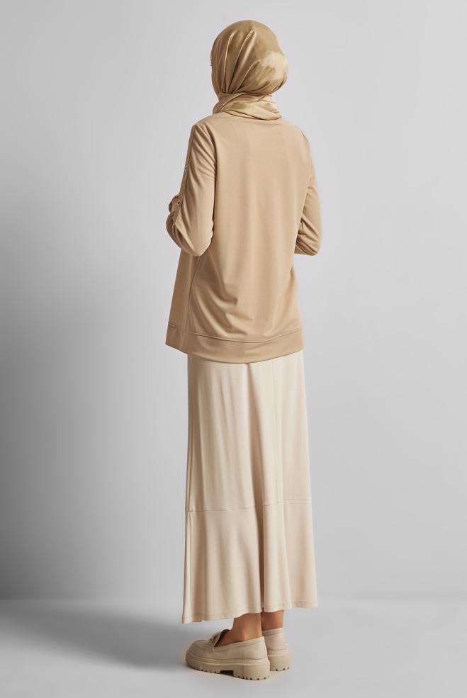 Hijab clothing BEIGE CREW-NECK TRACKSUIT TUNIC 45699 - ALVİNA