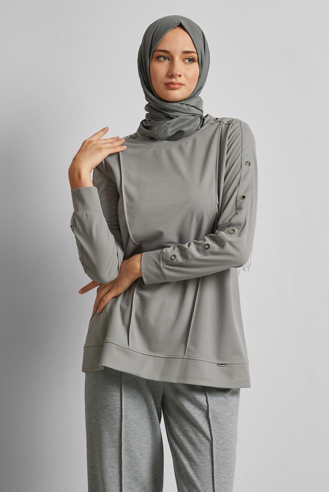 Hijab clothing GREY CREW-NECK TRACKSUIT TUNIC 45699 - ALVİNA
