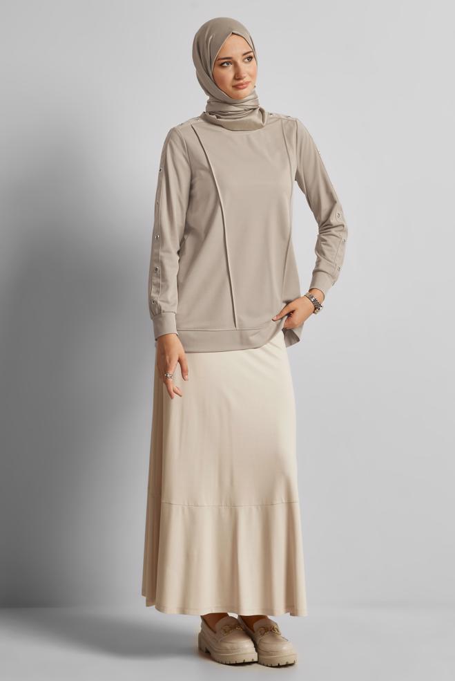 Hijab clothing BEIGE CREW-NECK TRACKSUIT TUNIC 45699 - ALVİNA
