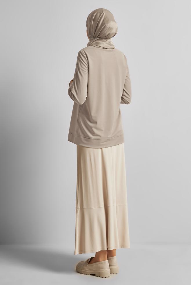 Hijab clothing BEIGE CREW-NECK TRACKSUIT TUNIC 45699 - ALVİNA