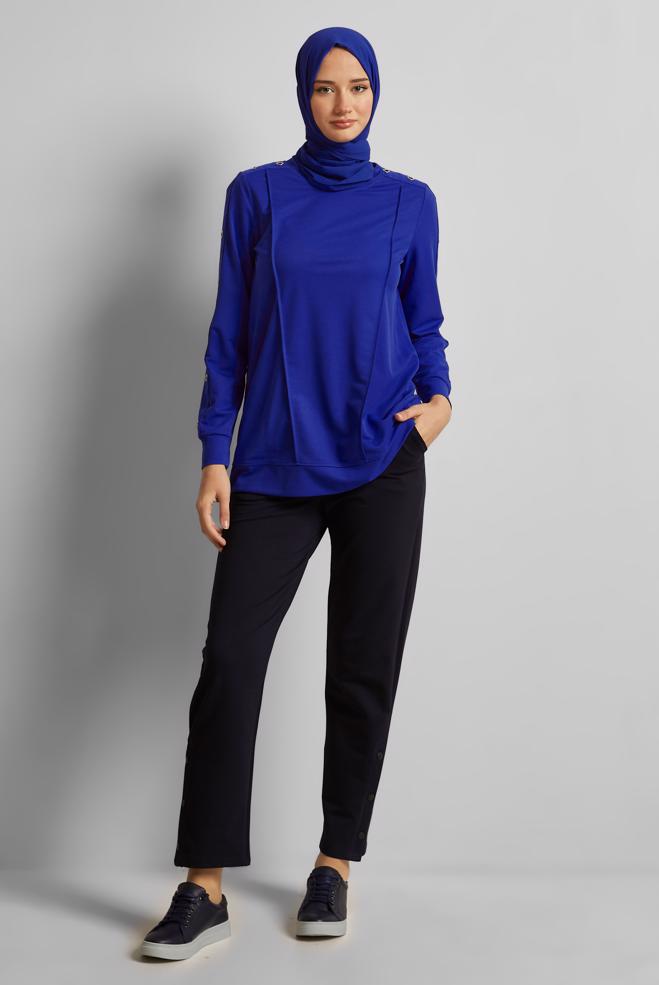 Hijab clothing NAVY BLUE CREW-NECK TRACKSUIT TUNIC 45699 - ALVİNA