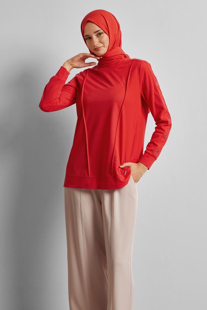 Hijab clothing RED CREW-NECK TRACKSUIT TUNIC 45699 - ALVİNA