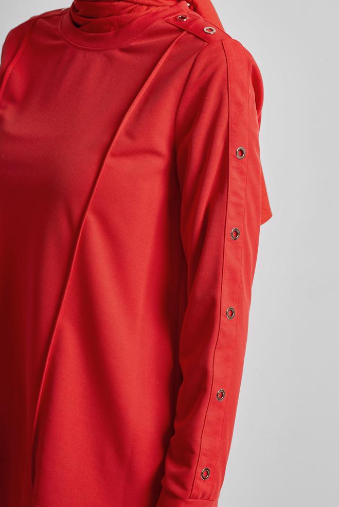 Hijab clothing RED CREW-NECK TRACKSUIT TUNIC 45699 - ALVİNA