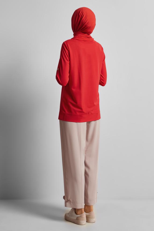 Hijab clothing RED CREW-NECK TRACKSUIT TUNIC 45699 - ALVİNA