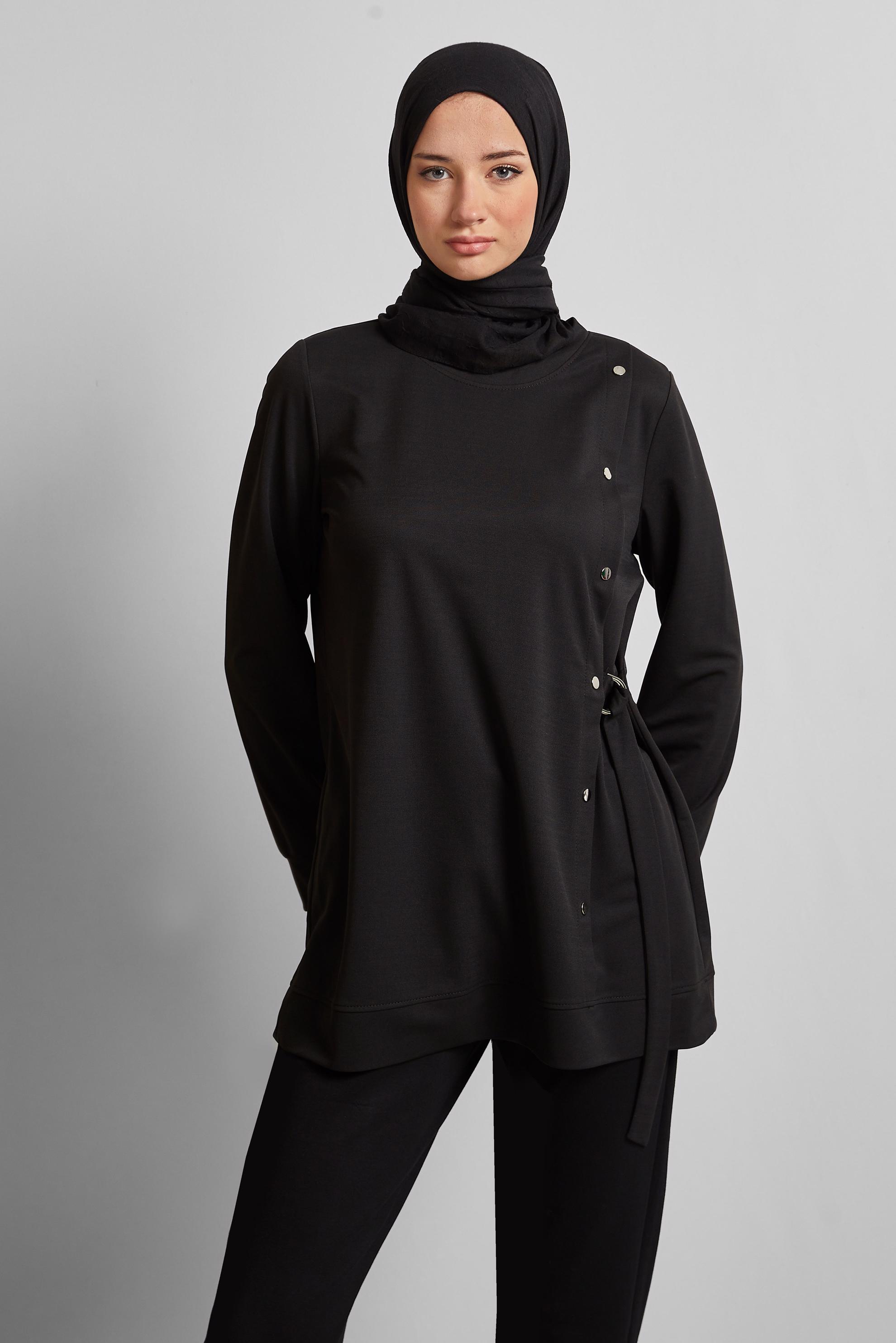 Tesettür giyim SİYAH BİSİKLET YAKA EŞOFMAN TUNİK 45700