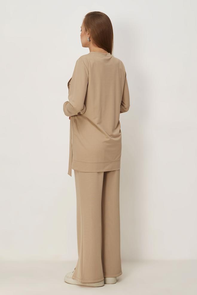 Vêtements hijab BEIGE TUNIQUE DE SURVÊTEMENT À COL ROND 45700 - ALVİNA