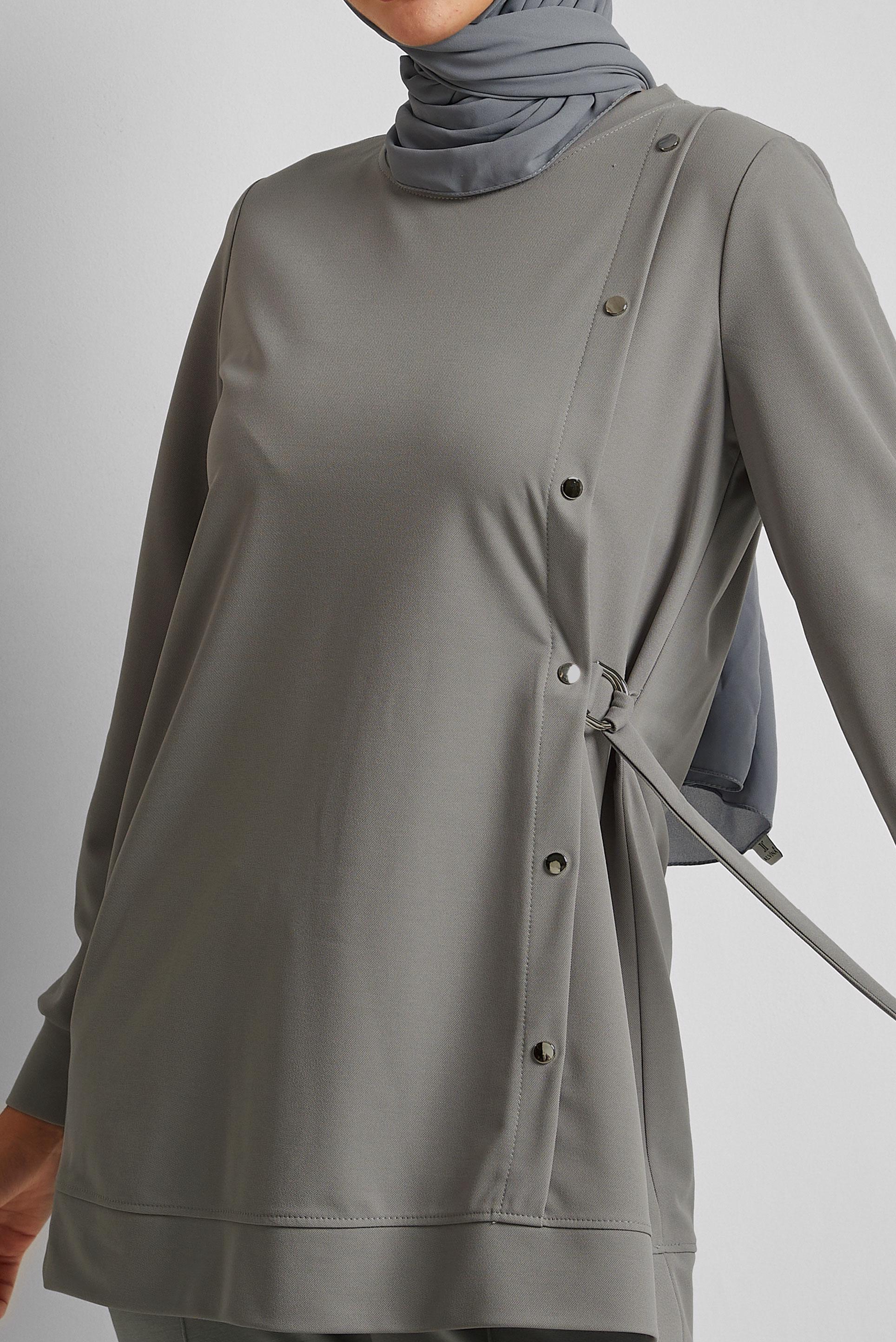 Tesettür giyim GRİ BİSİKLET YAKA EŞOFMAN TUNİK 45700