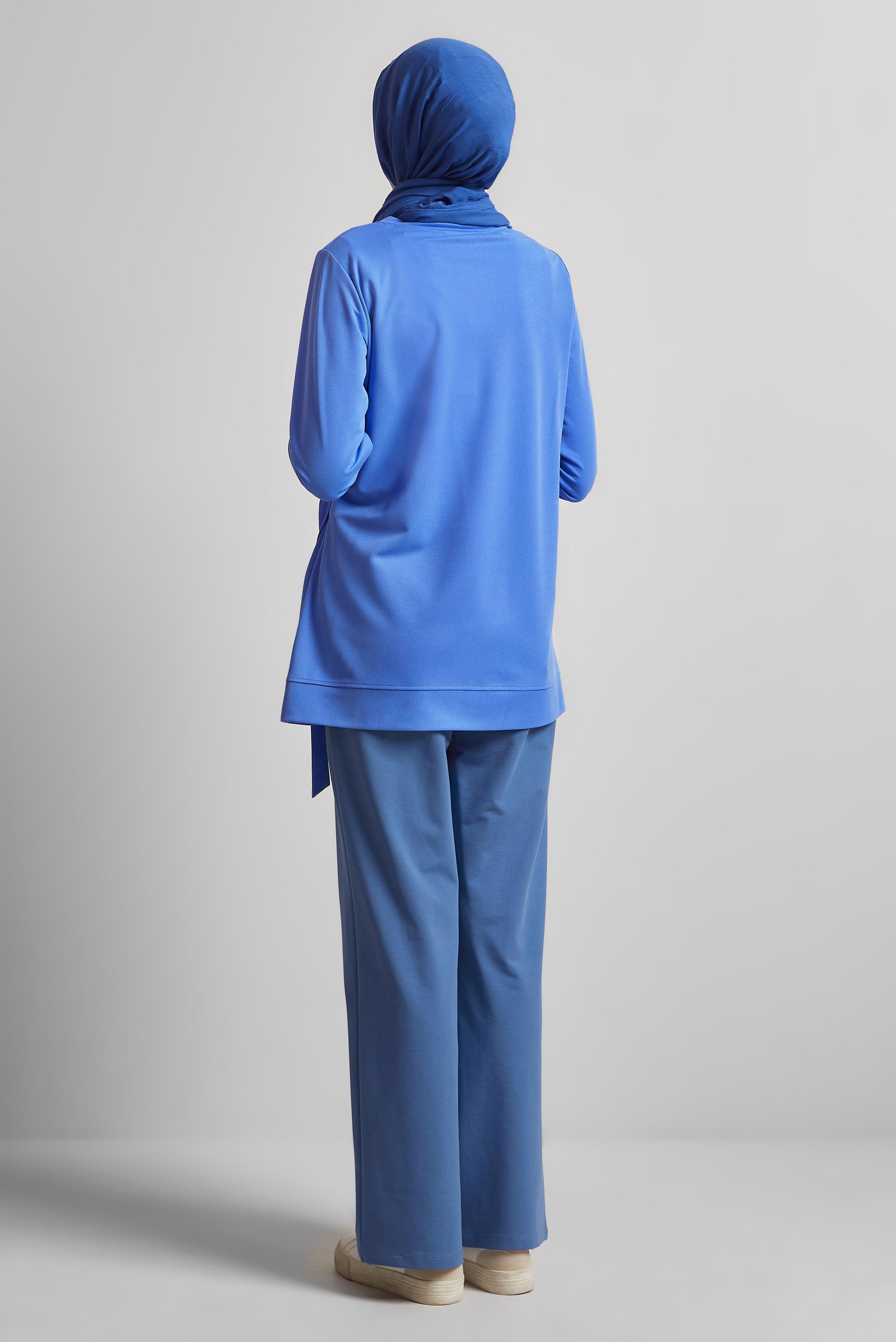 Tesettür giyim MAVİ BİSİKLET YAKA EŞOFMAN TUNİK 45700