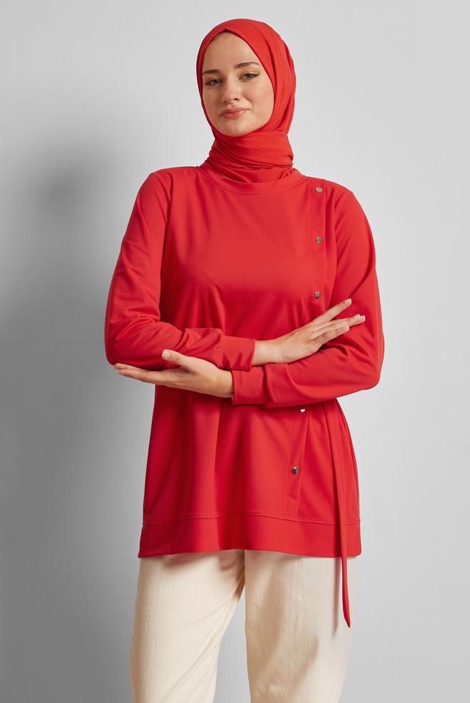 Hijab-Kleidung ROT TRAININGSANZUG-TUNIKA MIT RUNDHALSAUSSCHNITT 45700 - ALVİNA