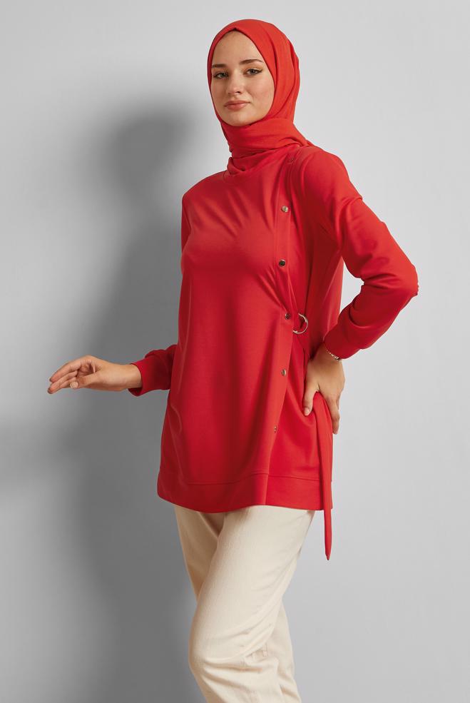 Hijab-Kleidung ROT TRAININGSANZUG-TUNIKA MIT RUNDHALSAUSSCHNITT 45700 - ALVİNA