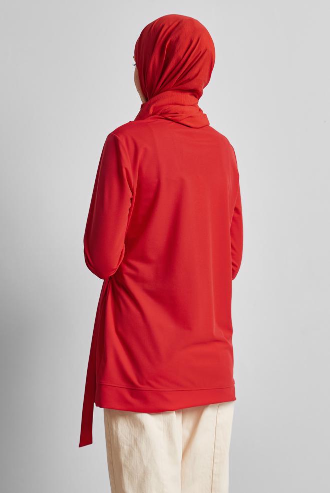 Hijab-Kleidung ROT TRAININGSANZUG-TUNIKA MIT RUNDHALSAUSSCHNITT 45700 - ALVİNA