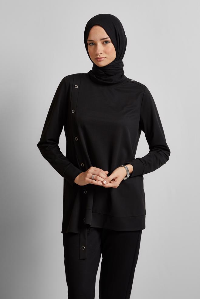 Hijab clothing BLACK EYELET DETAILED TUNIC 45701 - ALVİNA