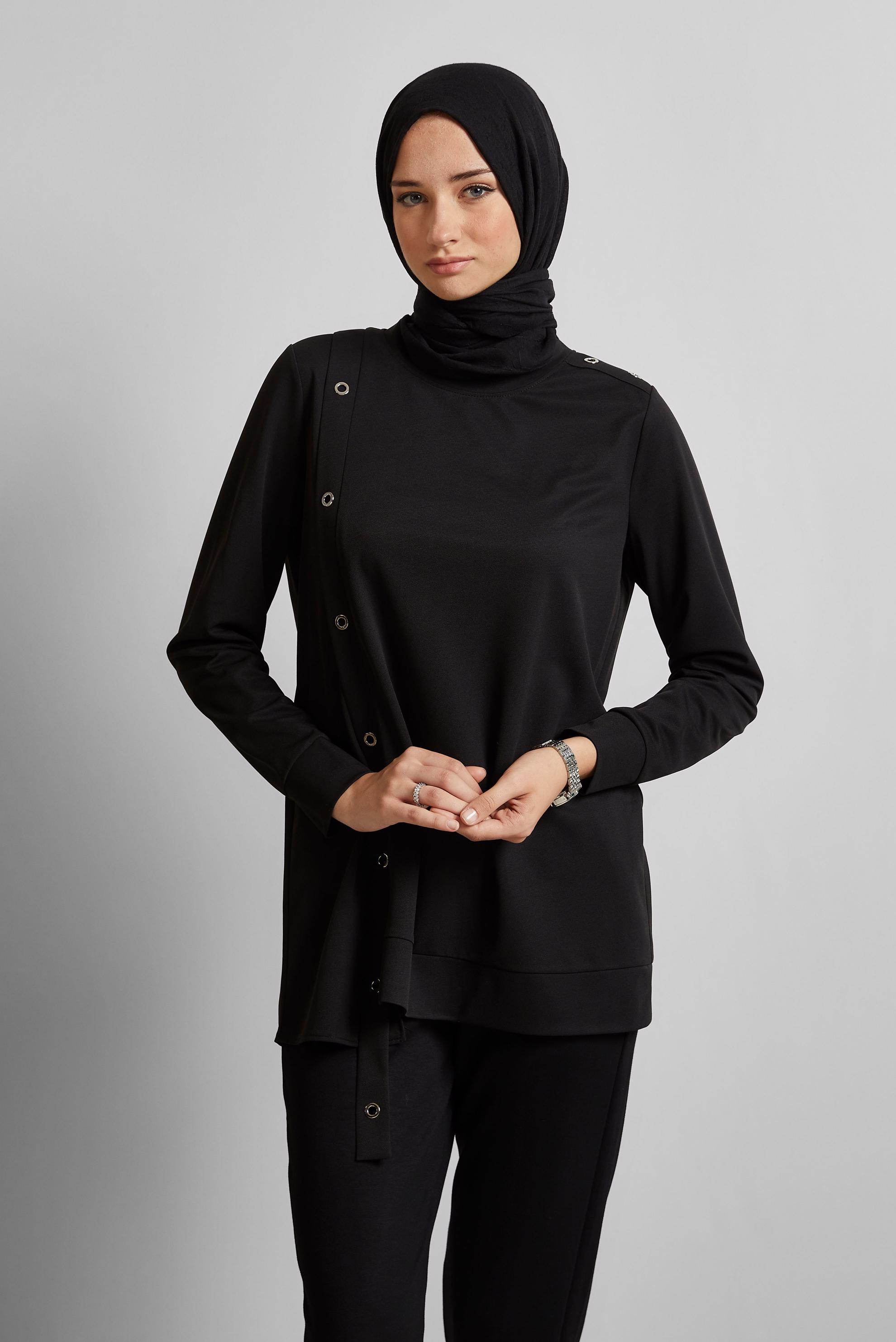 Hijab clothing BLACK EYELET DETAILED TUNIC 45701