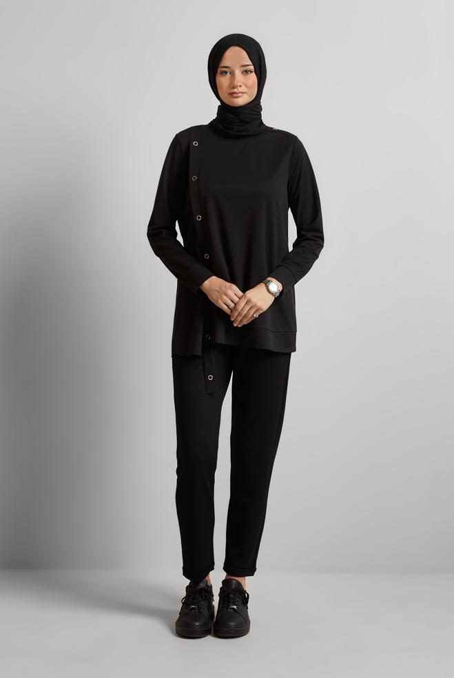 Hijab clothing BLACK EYELET DETAILED TUNIC 45701 - ALVİNA
