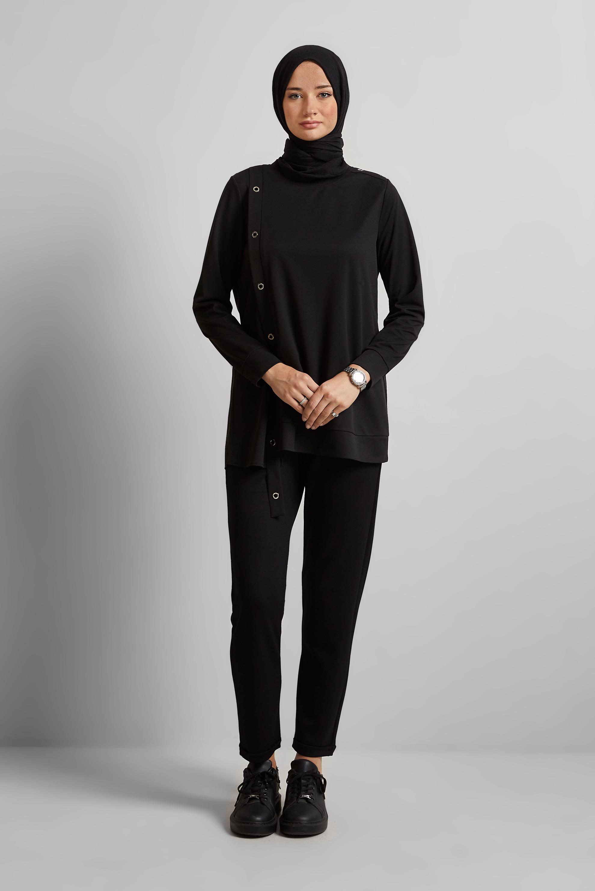 Hijab clothing BLACK EYELET DETAILED TUNIC 45701