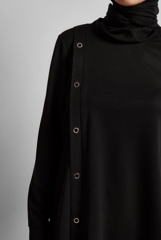 Hijab clothing BLACK EYELET DETAILED TUNIC 45701 - ALVİNA