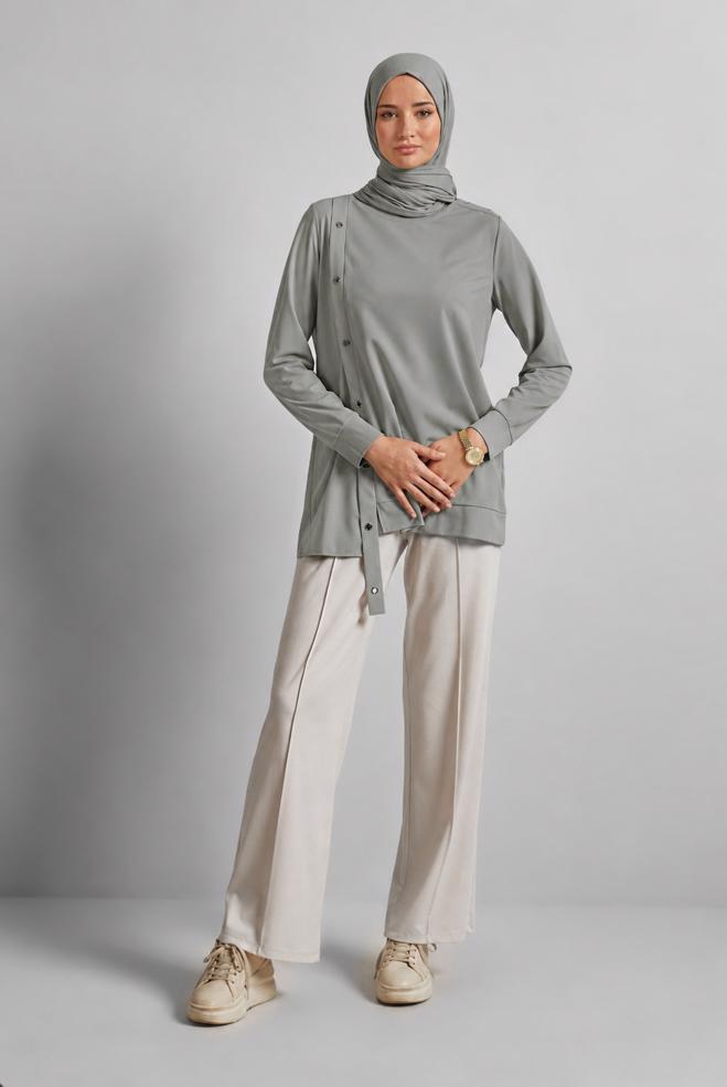 Vêtements hijab GRIS TUNIQUE DÉTAILLÉE À ŒILLETS 45701 - ALVİNA
