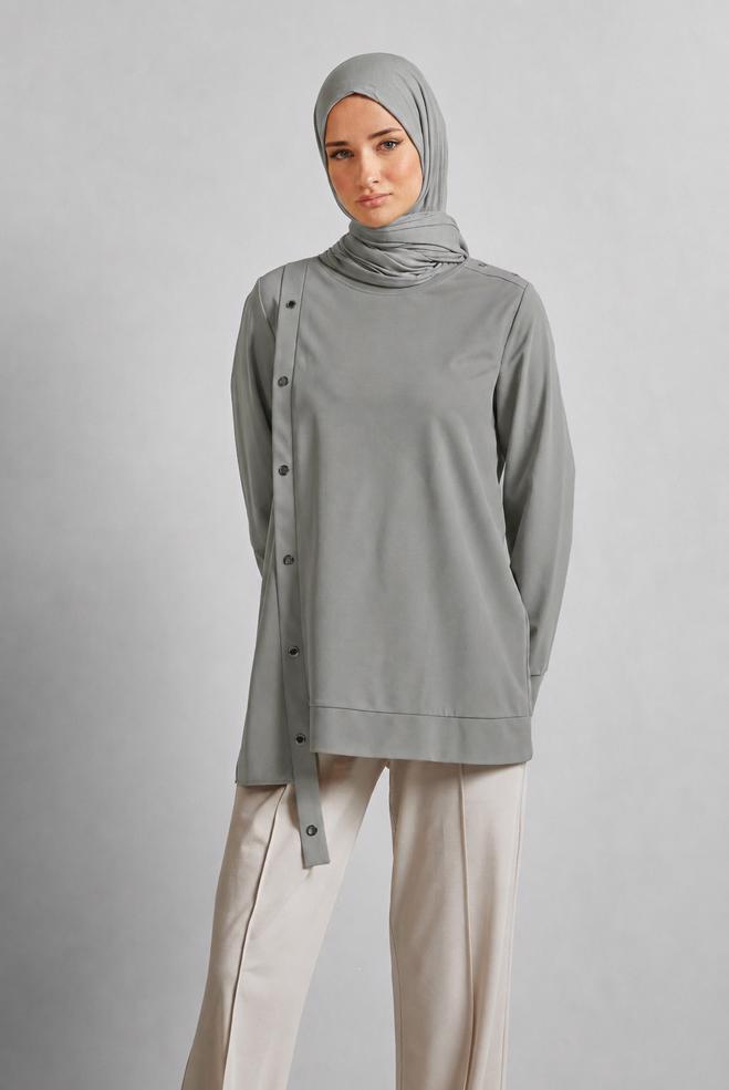 Vêtements hijab GRIS TUNIQUE DÉTAILLÉE À ŒILLETS 45701 - ALVİNA