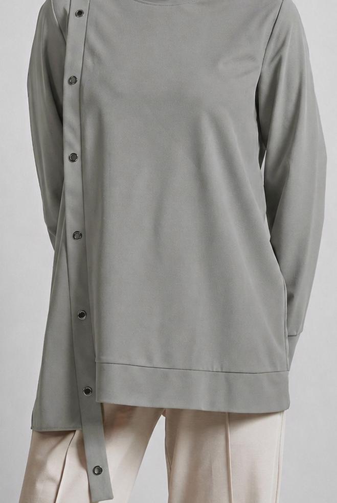Vêtements hijab GRIS TUNIQUE DÉTAILLÉE À ŒILLETS 45701 - ALVİNA