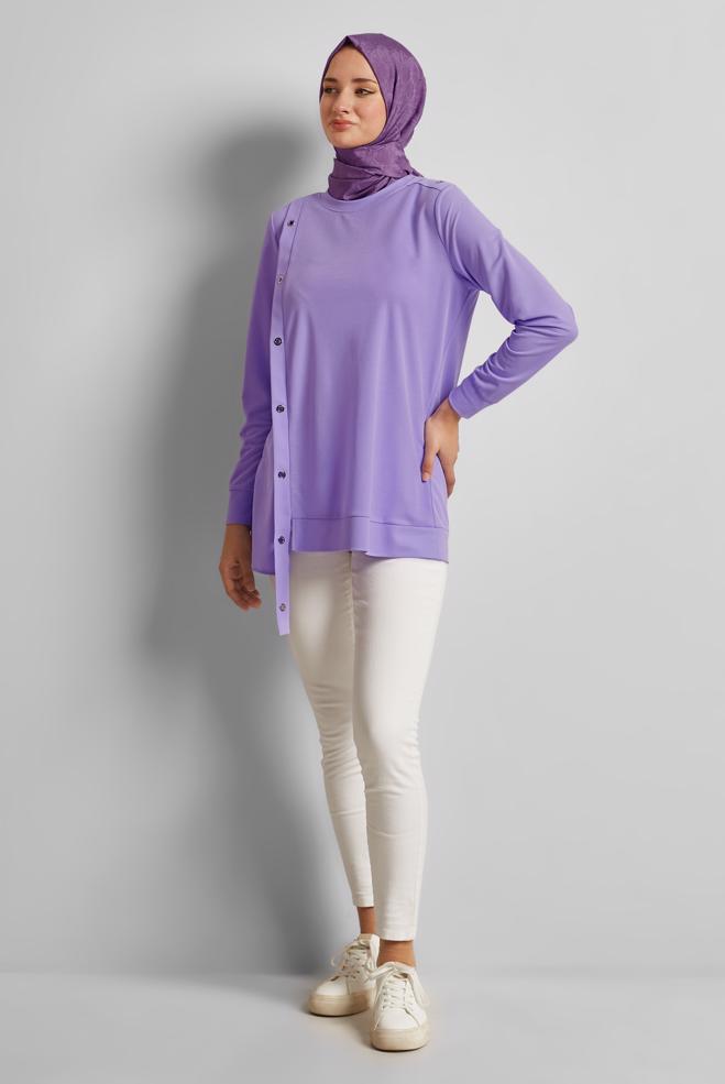 Vêtements hijab POURPRE TUNIQUE DÉTAILLÉE À ŒILLETS 45701 - ALVİNA