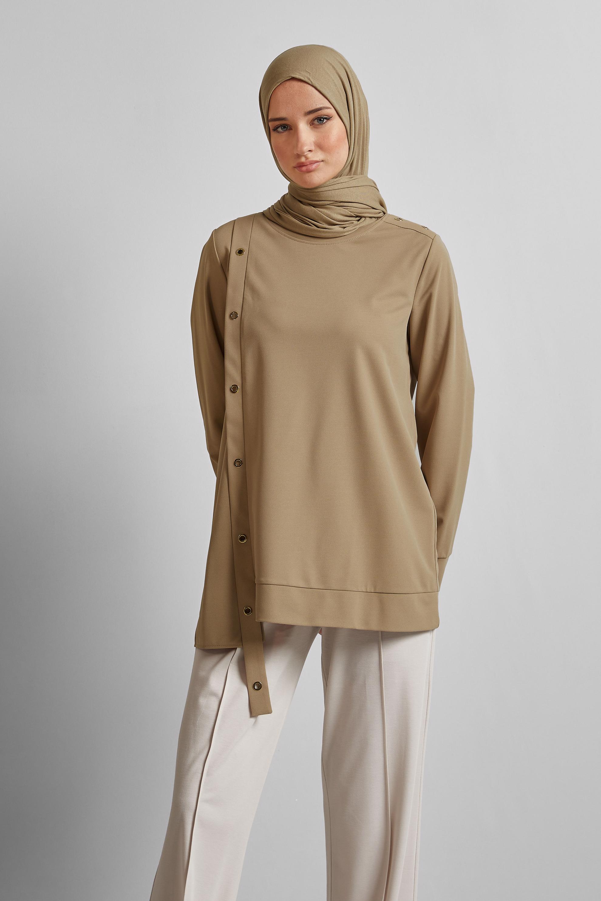 Vêtements hijab BRUN TUNIQUE DÉTAILLÉE À ŒILLETS 45701