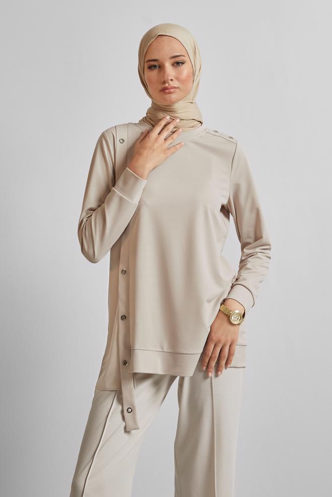 Hijab clothing BEIGE EYELET DETAILED TUNIC 45701 - ALVİNA
