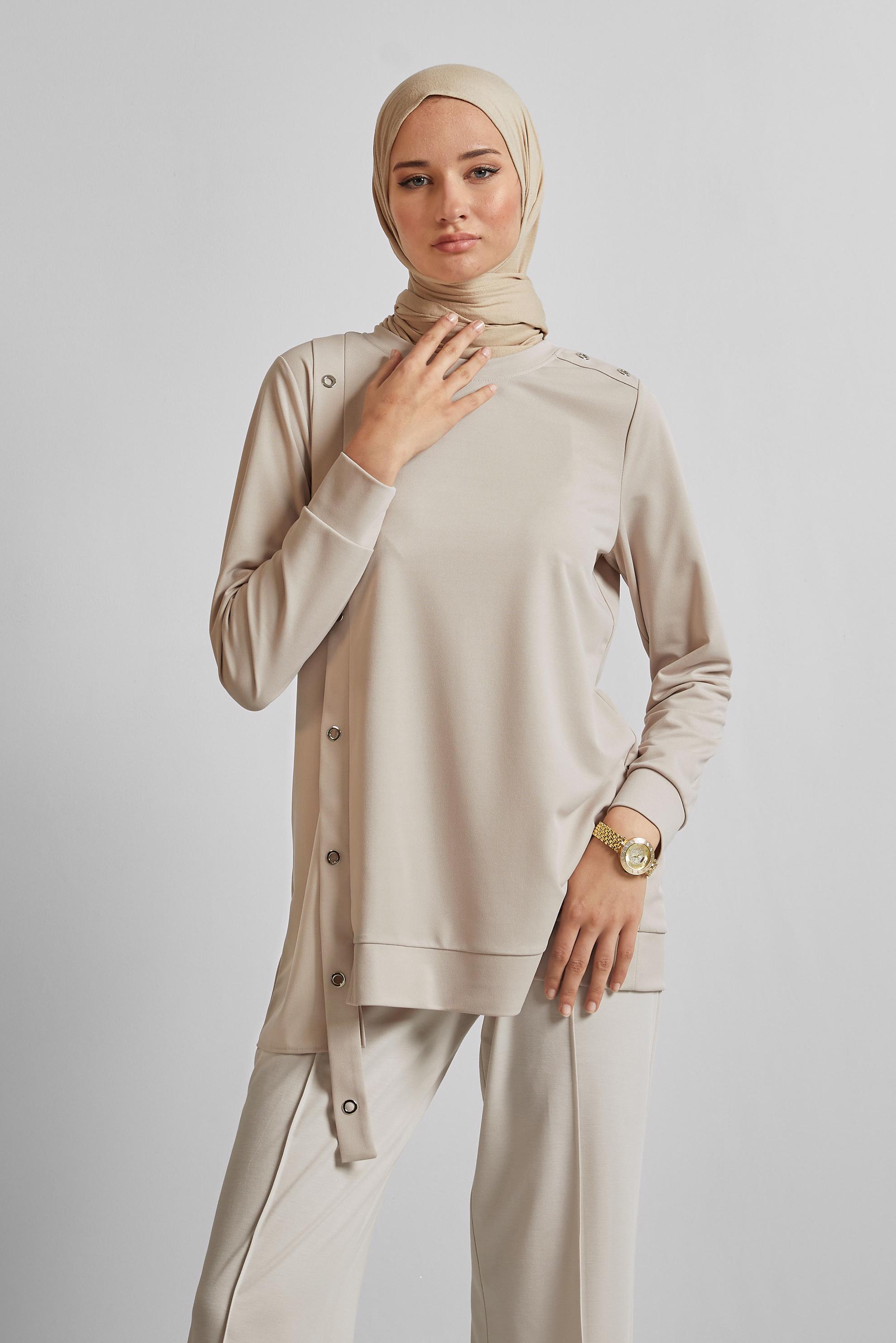 Hijab clothing BEIGE EYELET DETAILED TUNIC 45701
