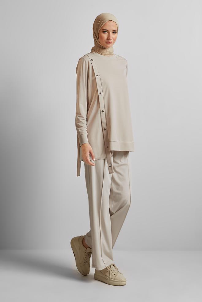 Hijab clothing BEIGE EYELET DETAILED TUNIC 45701 - ALVİNA