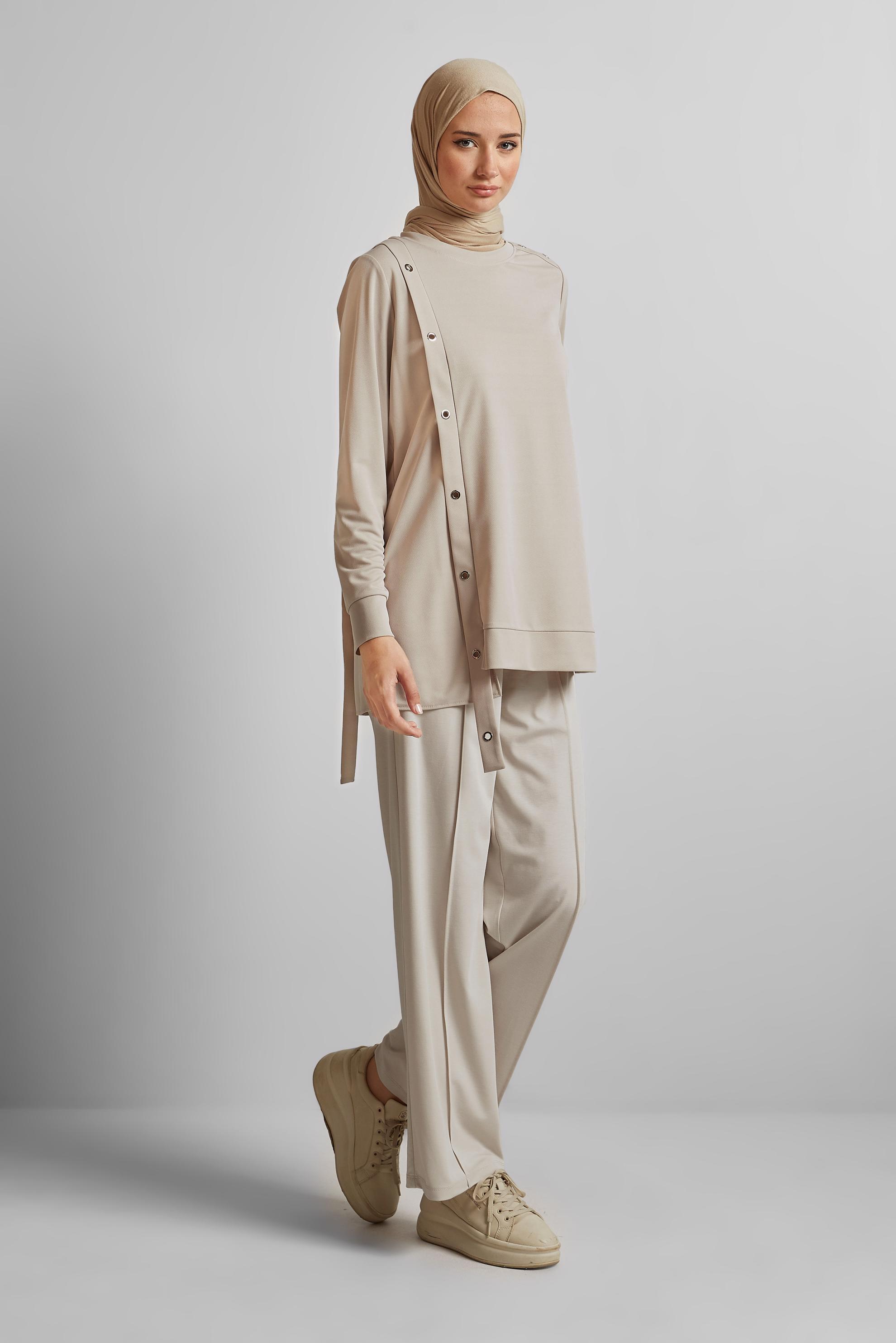 Hijab clothing BEIGE EYELET DETAILED TUNIC 45701